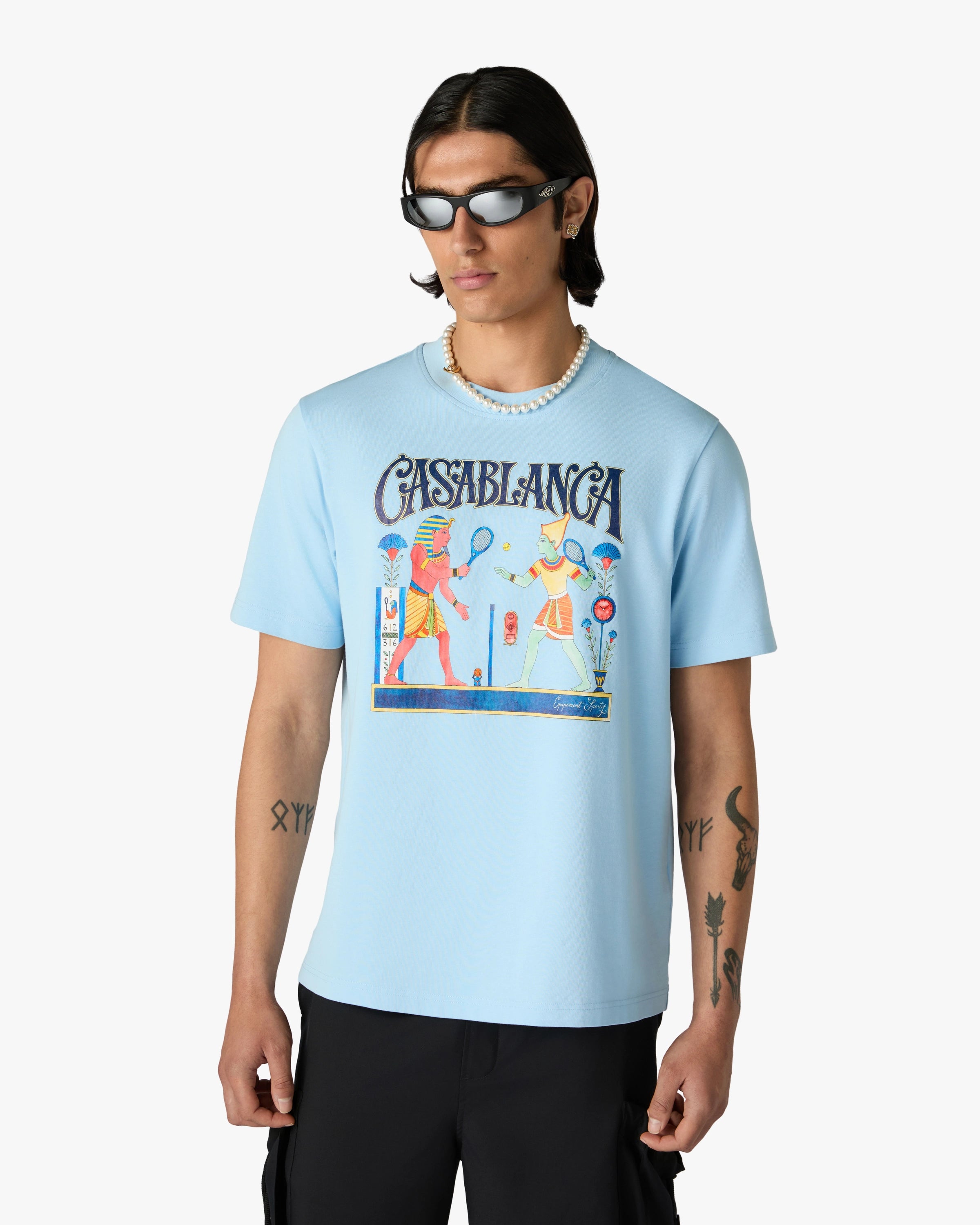 Light Blue Egyptian Tennis Match Short Sleeve T-Shirt
