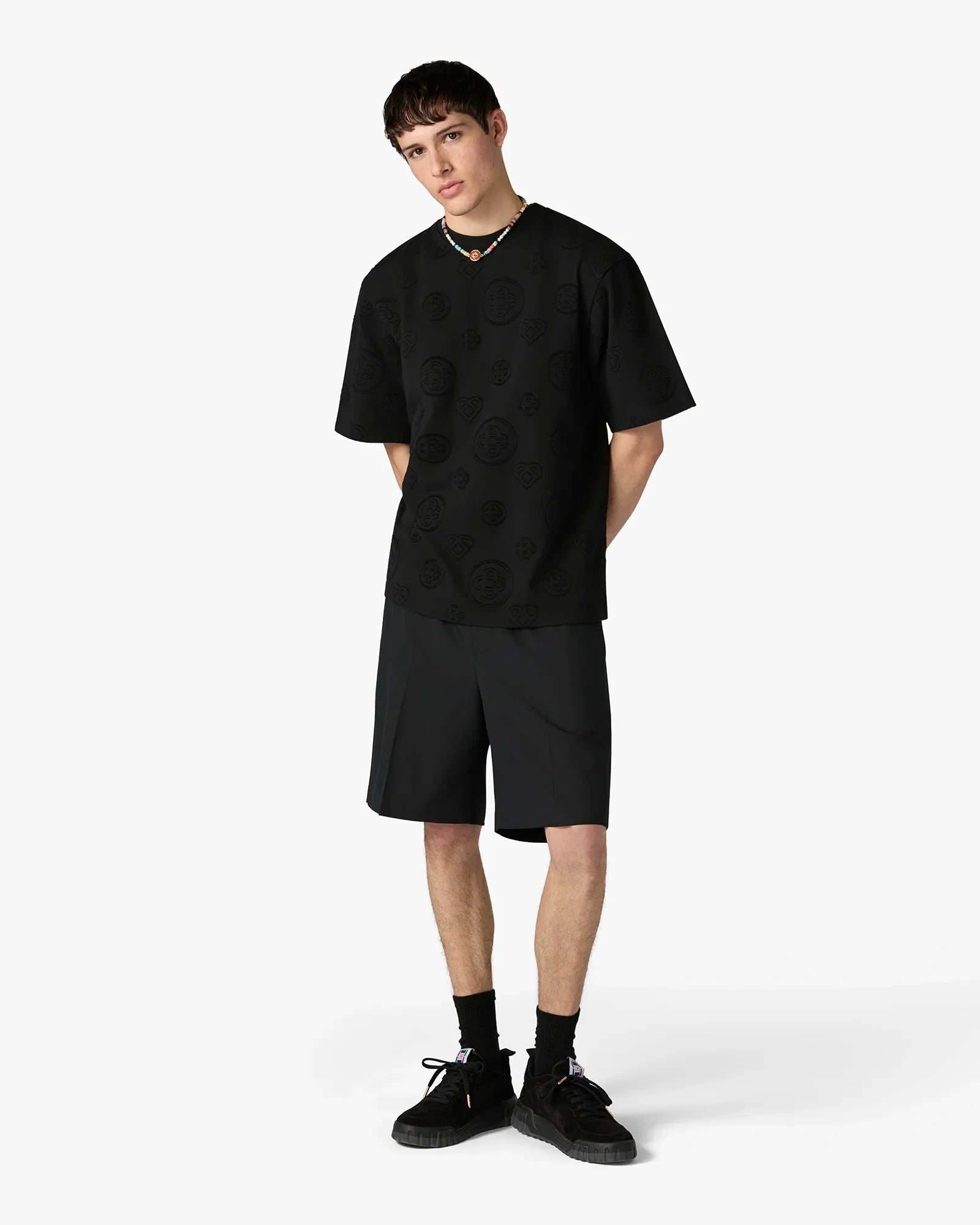 Black Applique Monogram Oversized Short Sleeve T-Shirt