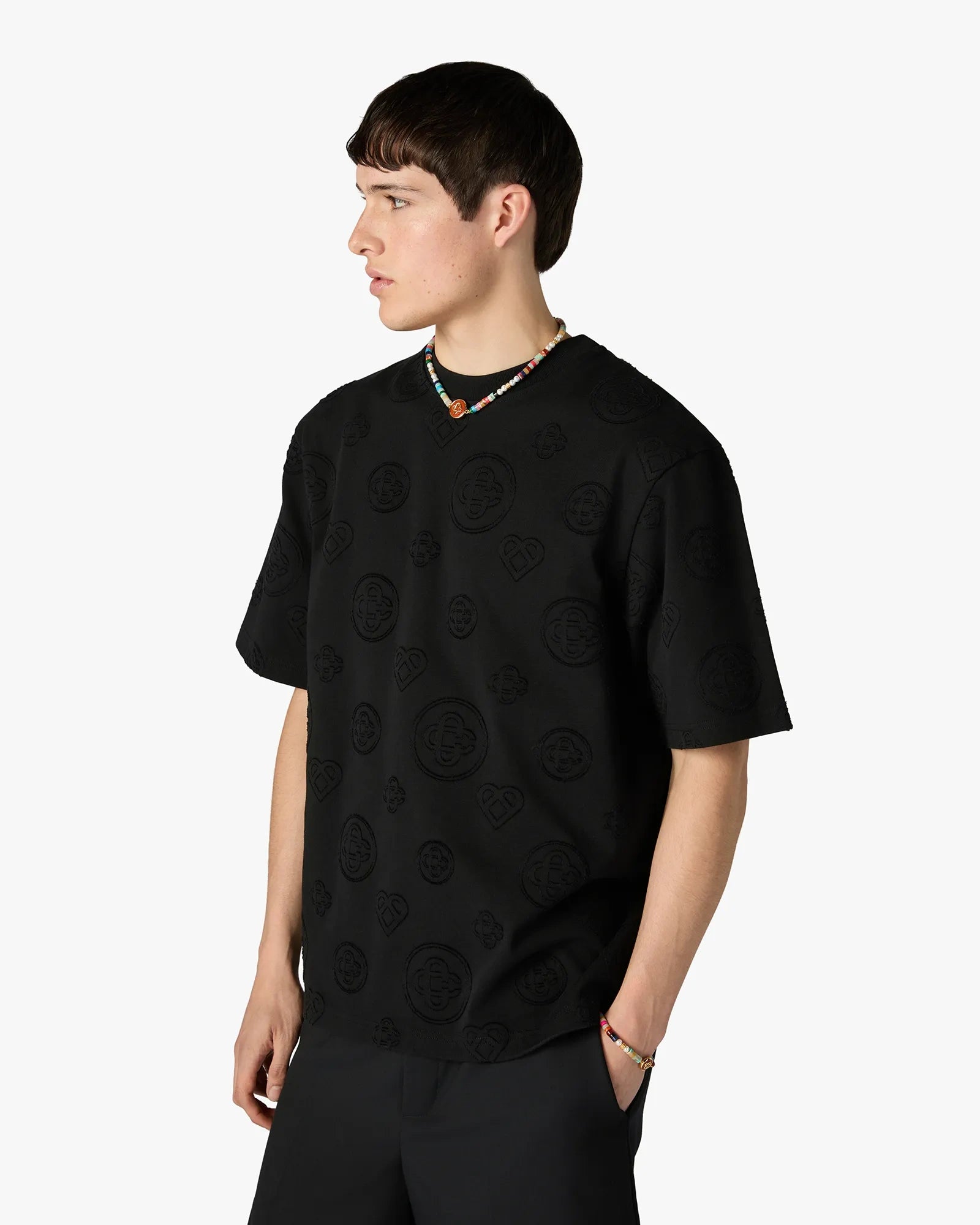 Black Applique Monogram Oversized Short Sleeve T-Shirt