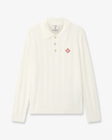 White Boucle Long Sleeve Polo Shirt