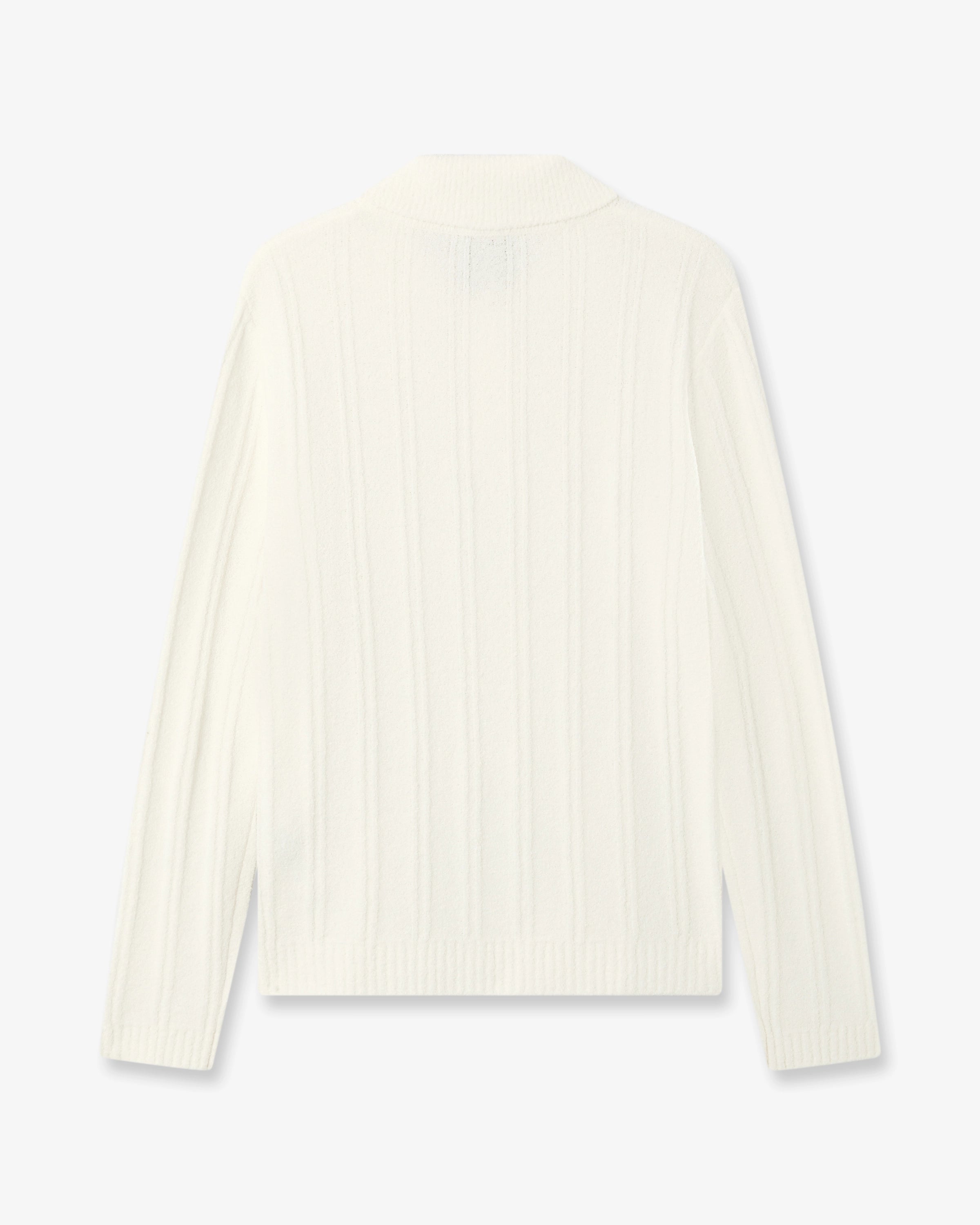 White Boucle Long Sleeve Polo Shirt