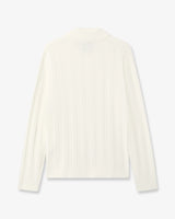 White Boucle Long Sleeve Polo Shirt