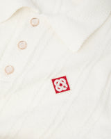 White Boucle Long Sleeve Polo Shirt