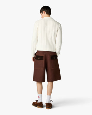 White Boucle Long Sleeve Polo Shirt