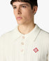 White Boucle Long Sleeve Polo Shirt
