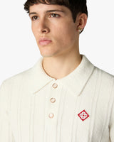 White Boucle Long Sleeve Polo Shirt