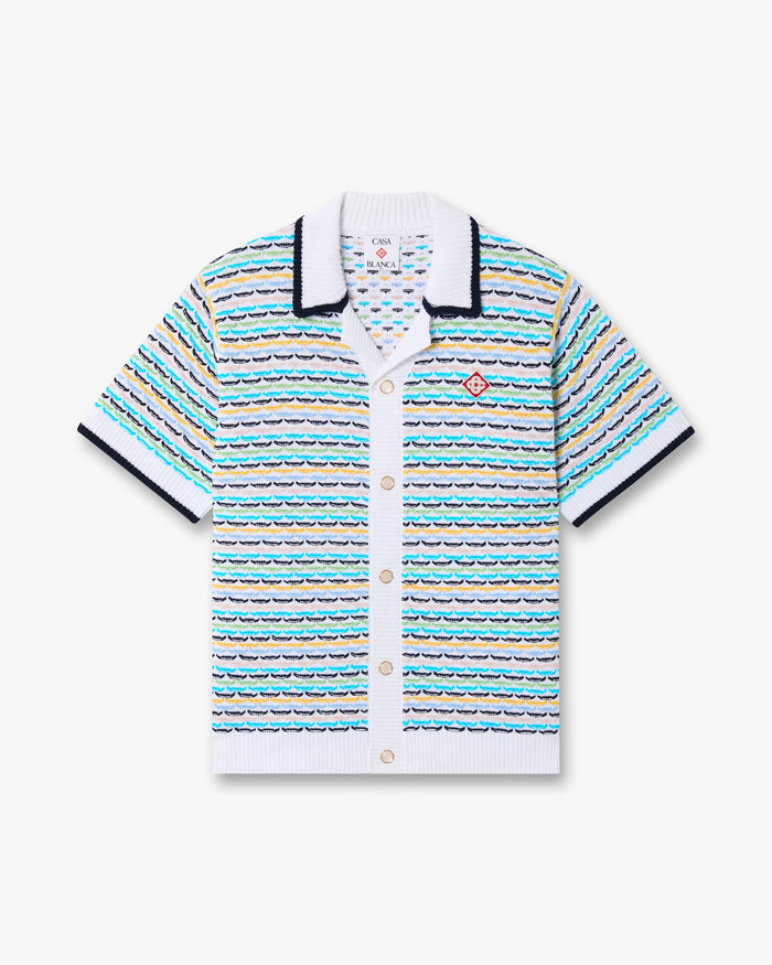 Multicolour Crochet Tuck Stitch Short Sleeve Shirt