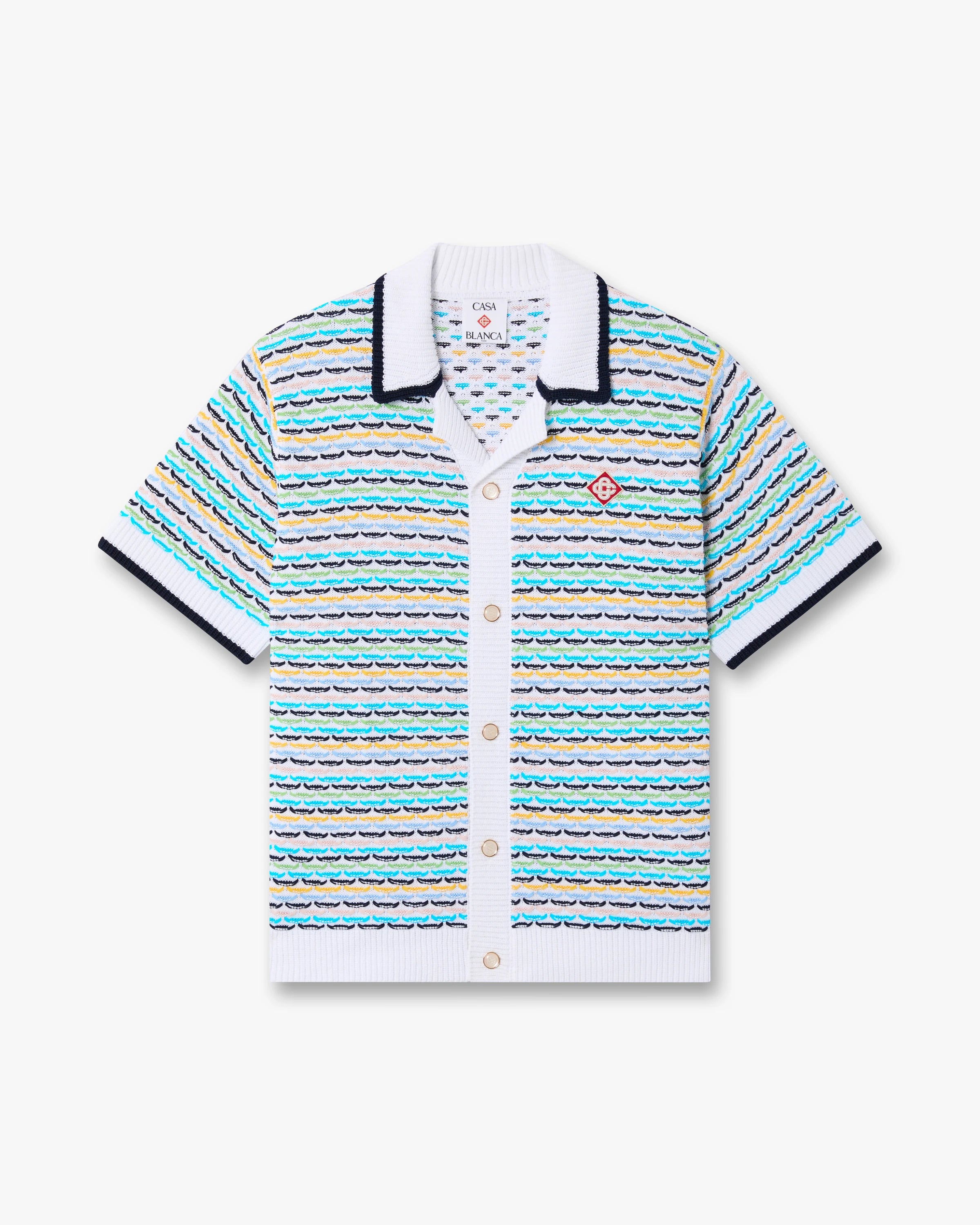 Multicolour Crochet Tuck Stitch Short Sleeve Shirt | Casablanca Paris