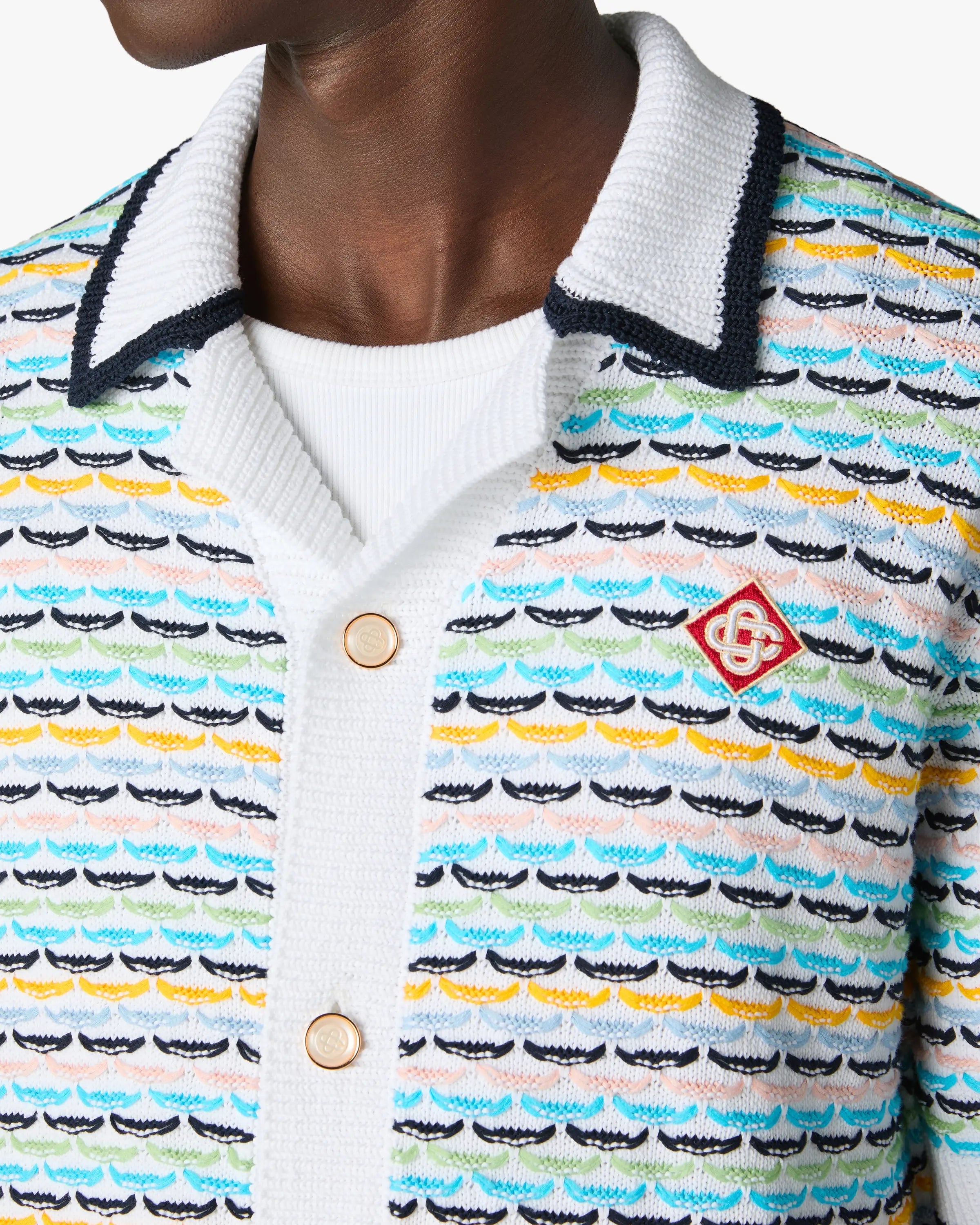 Multicolour Crochet Tuck Stitch Short Sleeve Shirt