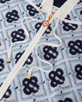 Blue Merino Monogram Zip-Up Hooded Sweatshirt