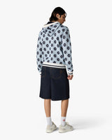 Blue Merino Monogram Zip-Up Hooded Sweatshirt
