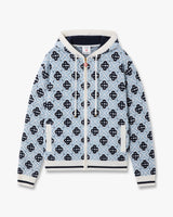 Blue Merino Monogram Zip-Up Hooded Sweatshirt