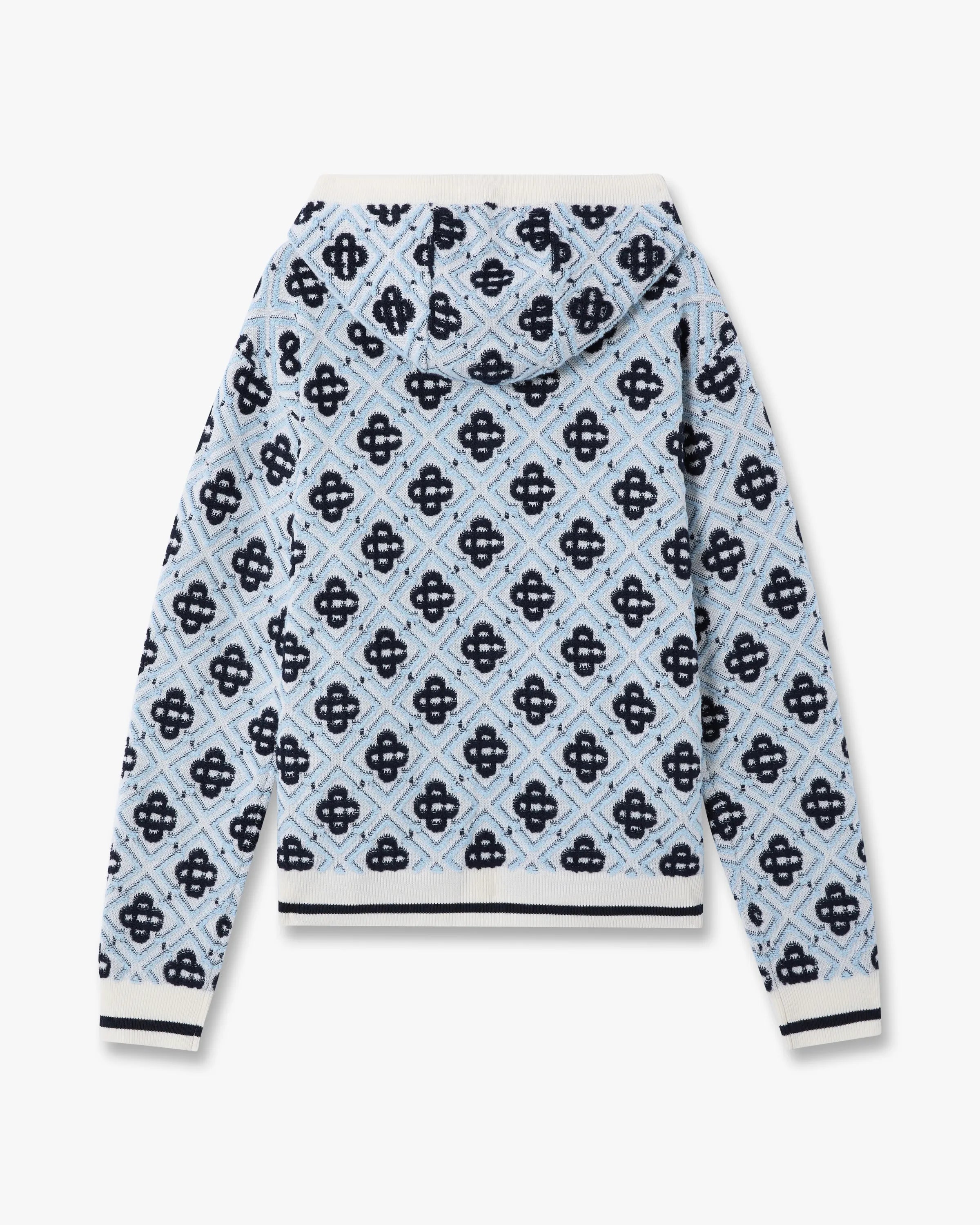 Blue Merino Monogram Zip-Up Hooded Sweatshirt