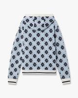 Blue Merino Monogram Zip-Up Hooded Sweatshirt