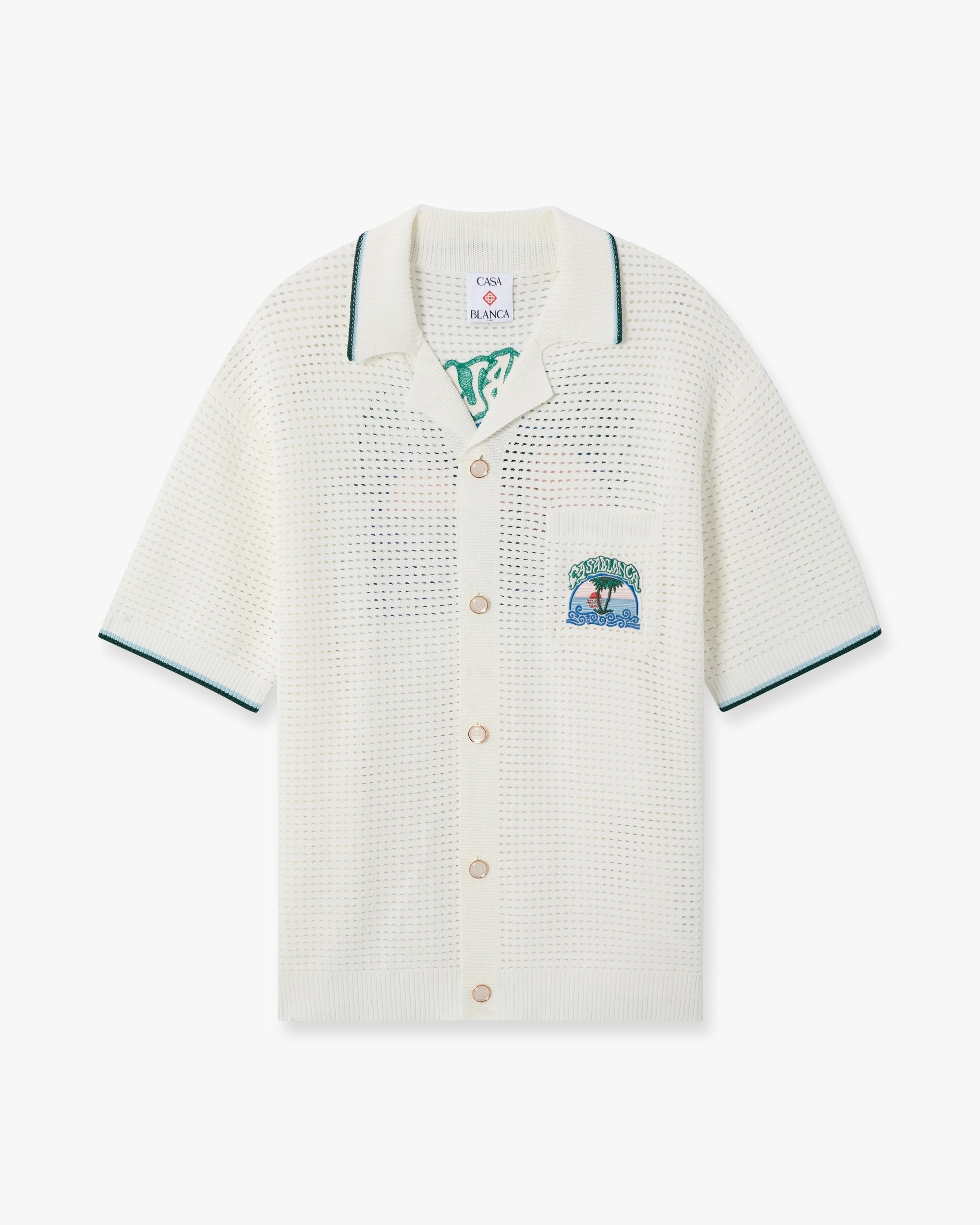 White Palm Tree Emblem Crochet Short Sleeve Shirt
