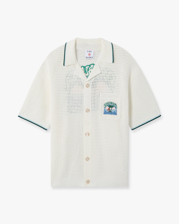 White Palm Tree Emblem Crochet Short Sleeve Shirt