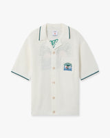 White Palm Tree Emblem Crochet Short Sleeve Shirt