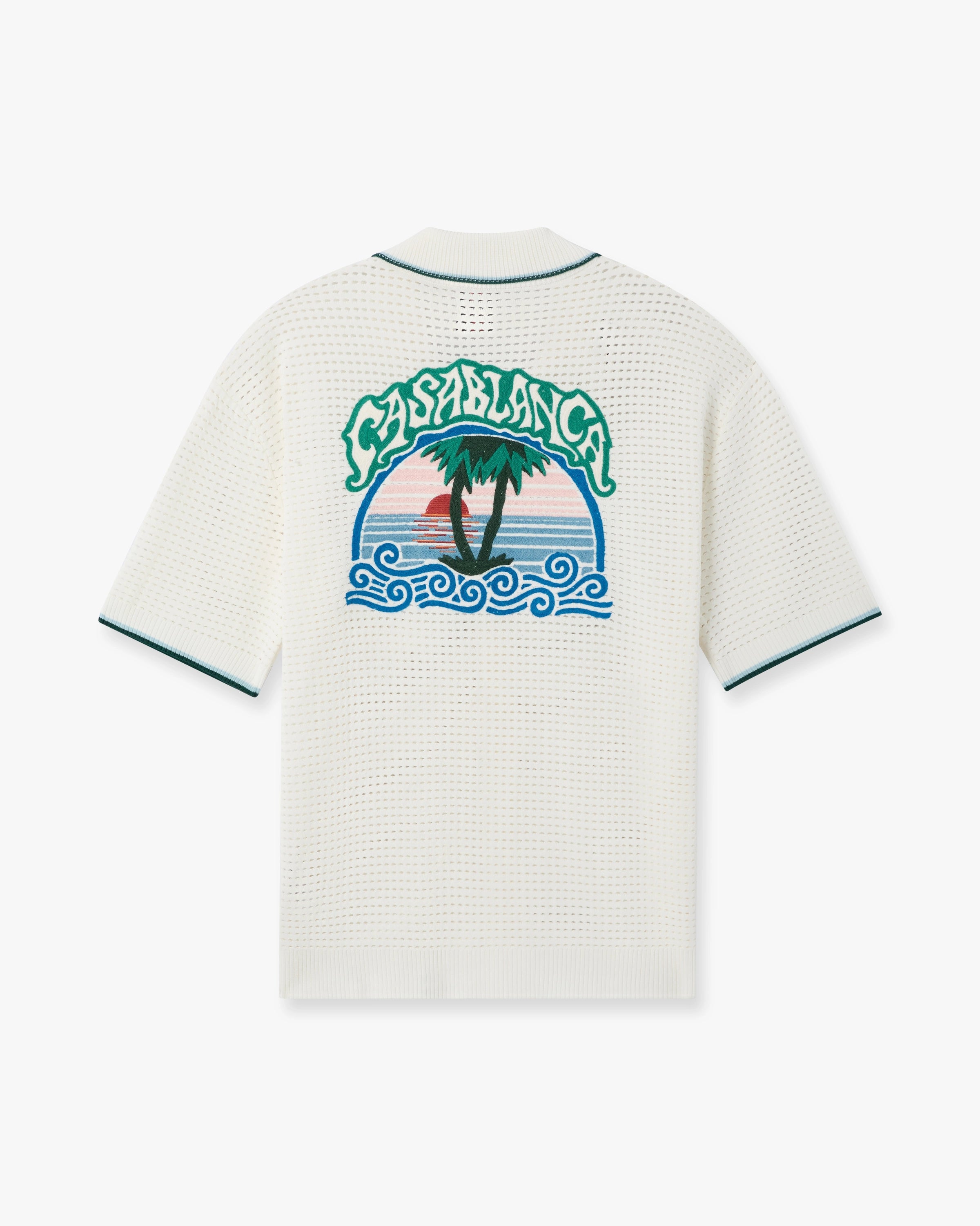 White Palm Tree Emblem Crochet Short Sleeve Shirt