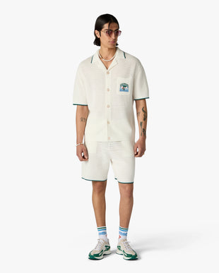 White Palm Tree Emblem Crochet Short Sleeve Shirt