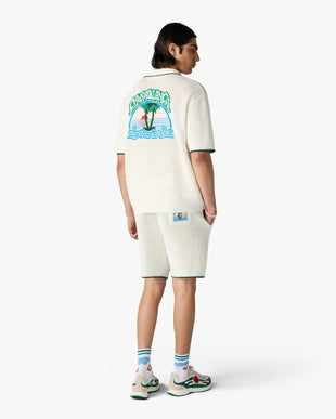 White Palm Tree Emblem Crochet Short Sleeve Shirt