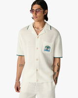 White Palm Tree Emblem Crochet Short Sleeve Shirt