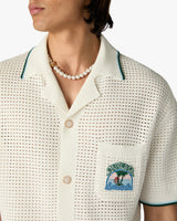 White Palm Tree Emblem Crochet Short Sleeve Shirt