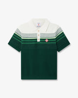 White & Green Boucle Stripe Short Sleeve Polo Shirt