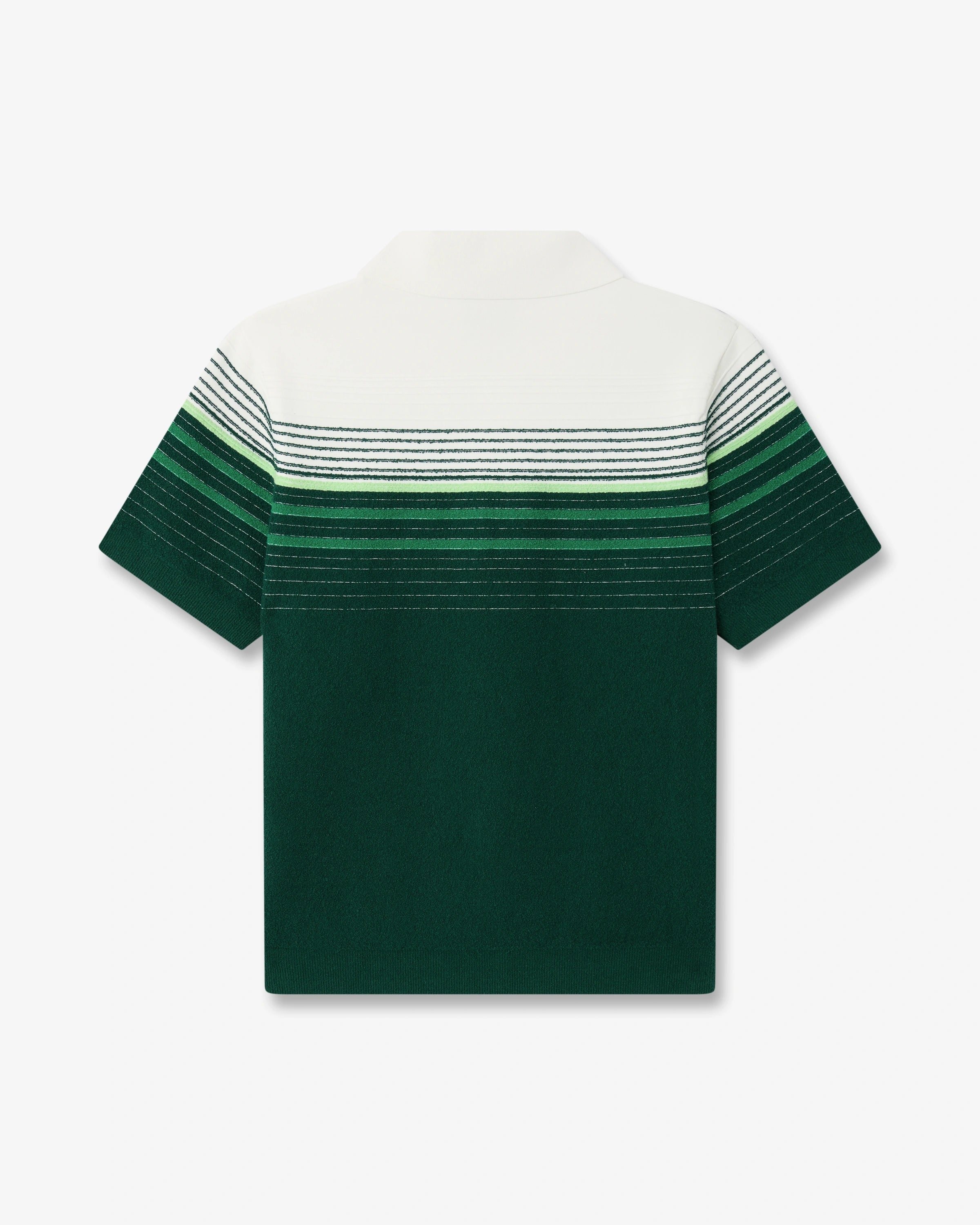 White & Green Boucle Stripe Short Sleeve Polo Shirt