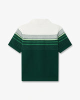 White & Green Boucle Stripe Short Sleeve Polo Shirt