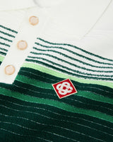 White & Green Boucle Stripe Short Sleeve Polo Shirt