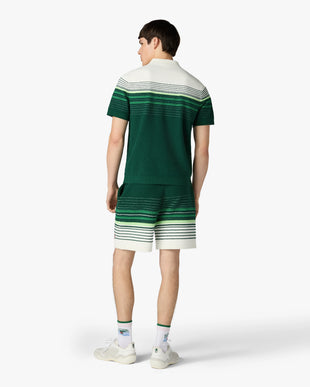White & Green Boucle Stripe Short Sleeve Polo Shirt