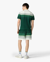 White & Green Boucle Stripe Short Sleeve Polo Shirt