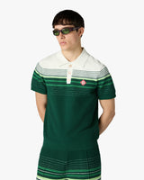 White & Green Boucle Stripe Short Sleeve Polo Shirt