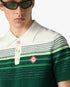 White & Green Boucle Stripe Short Sleeve Polo Shirt