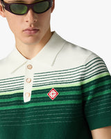 White & Green Boucle Stripe Short Sleeve Polo Shirt