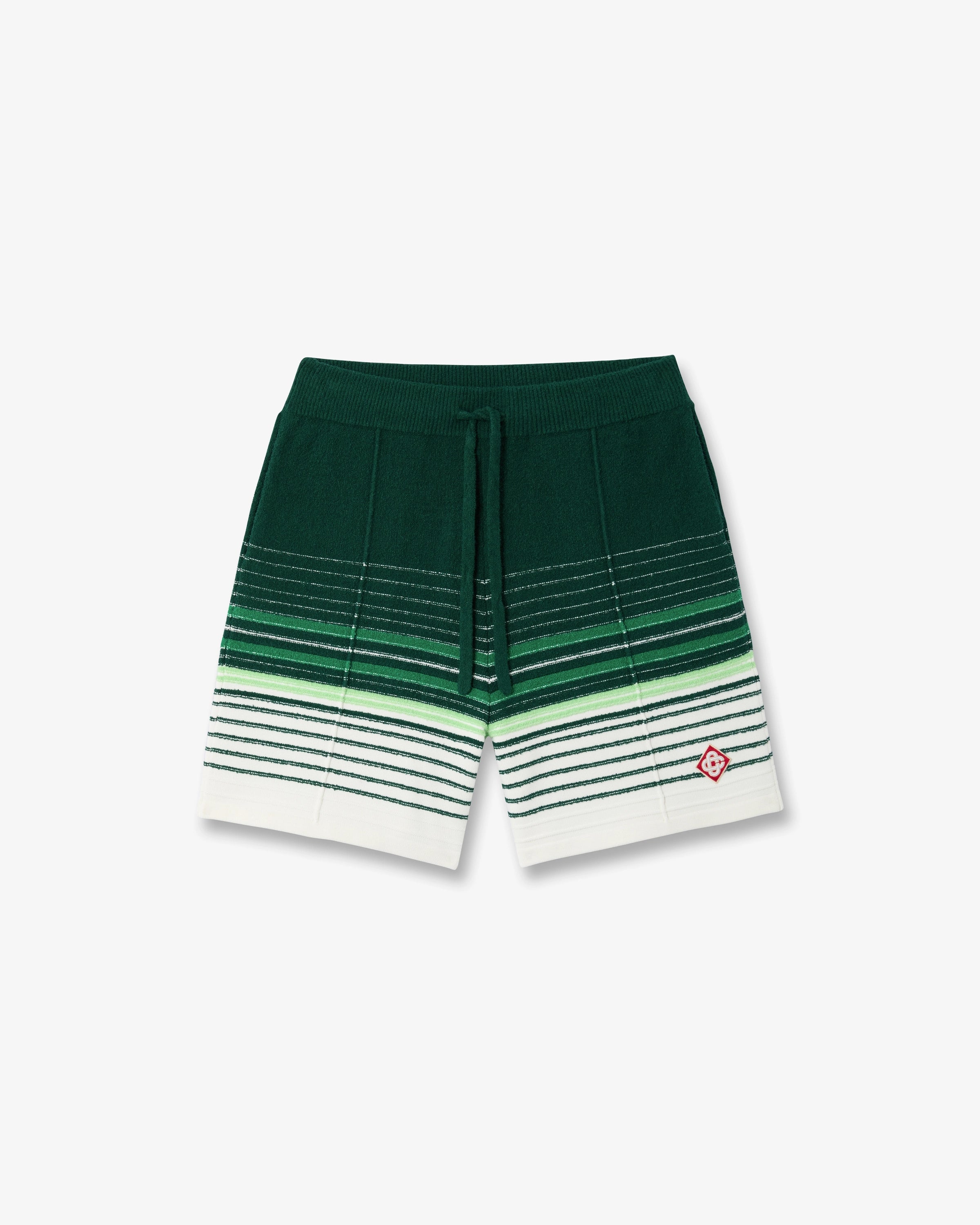 White & Green Boucle Stripe Shorts