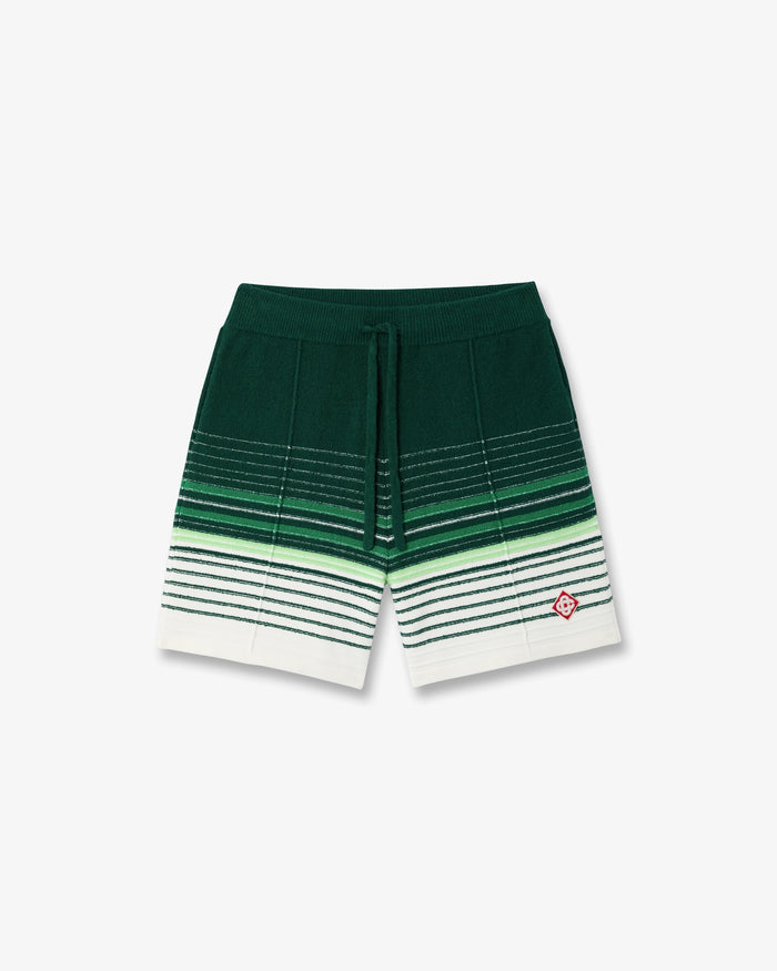 White & Green Boucle Stripe Shorts