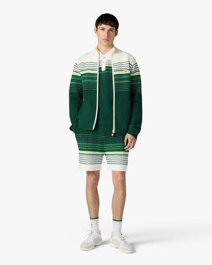White & Green Boucle Stripe Shorts