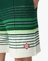 White & Green Boucle Stripe Shorts