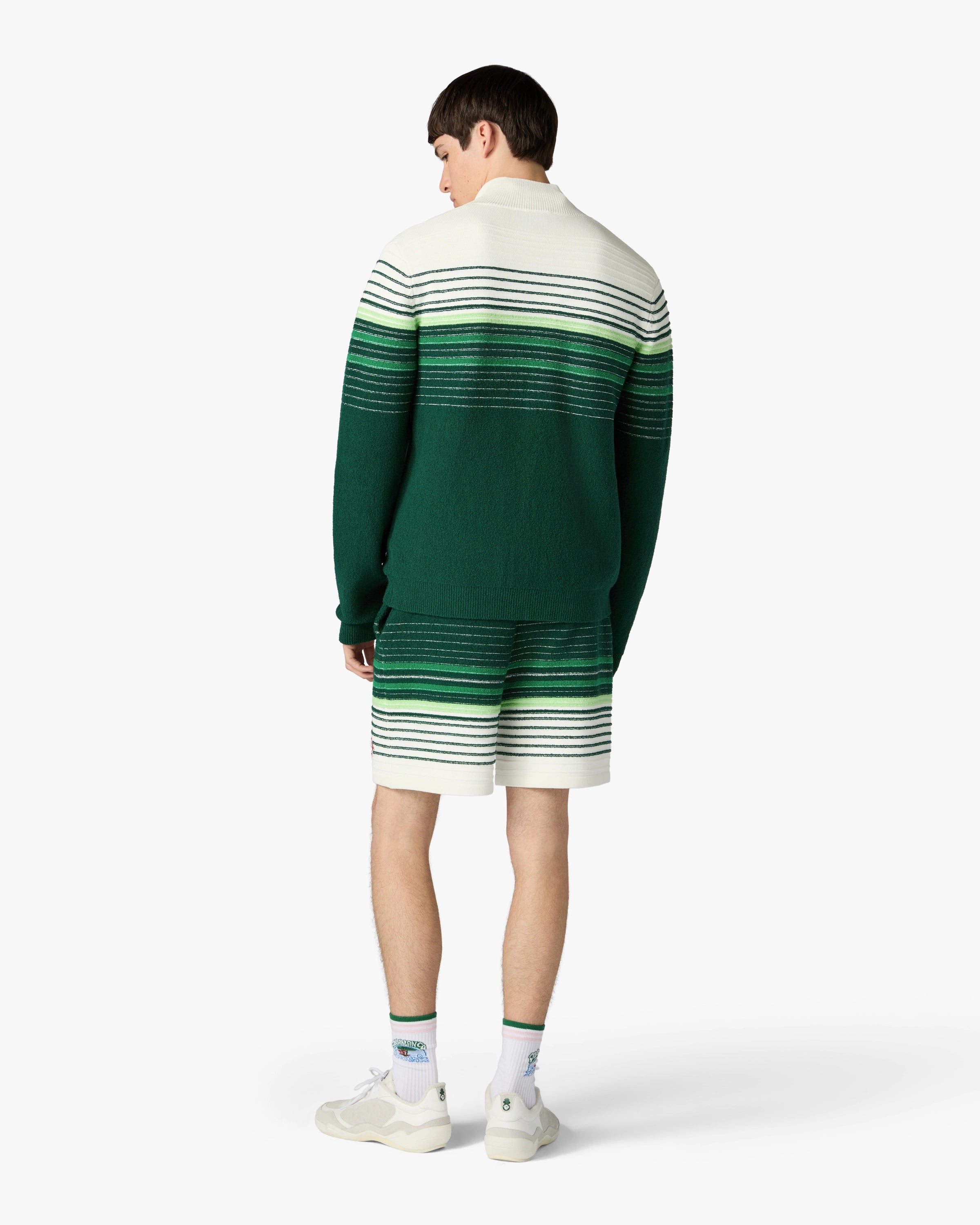 White & Green Boucle Stripe Shorts