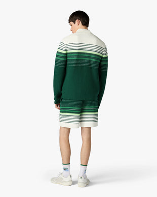 White & Green Boucle Stripe Shorts