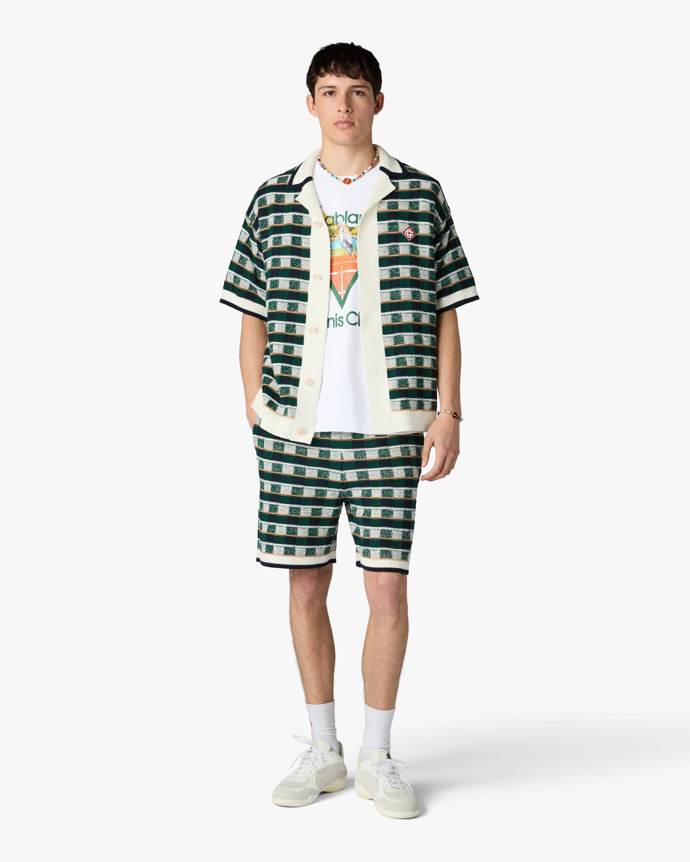 Green Crochet Mosaic Short Sleeve Shirt
