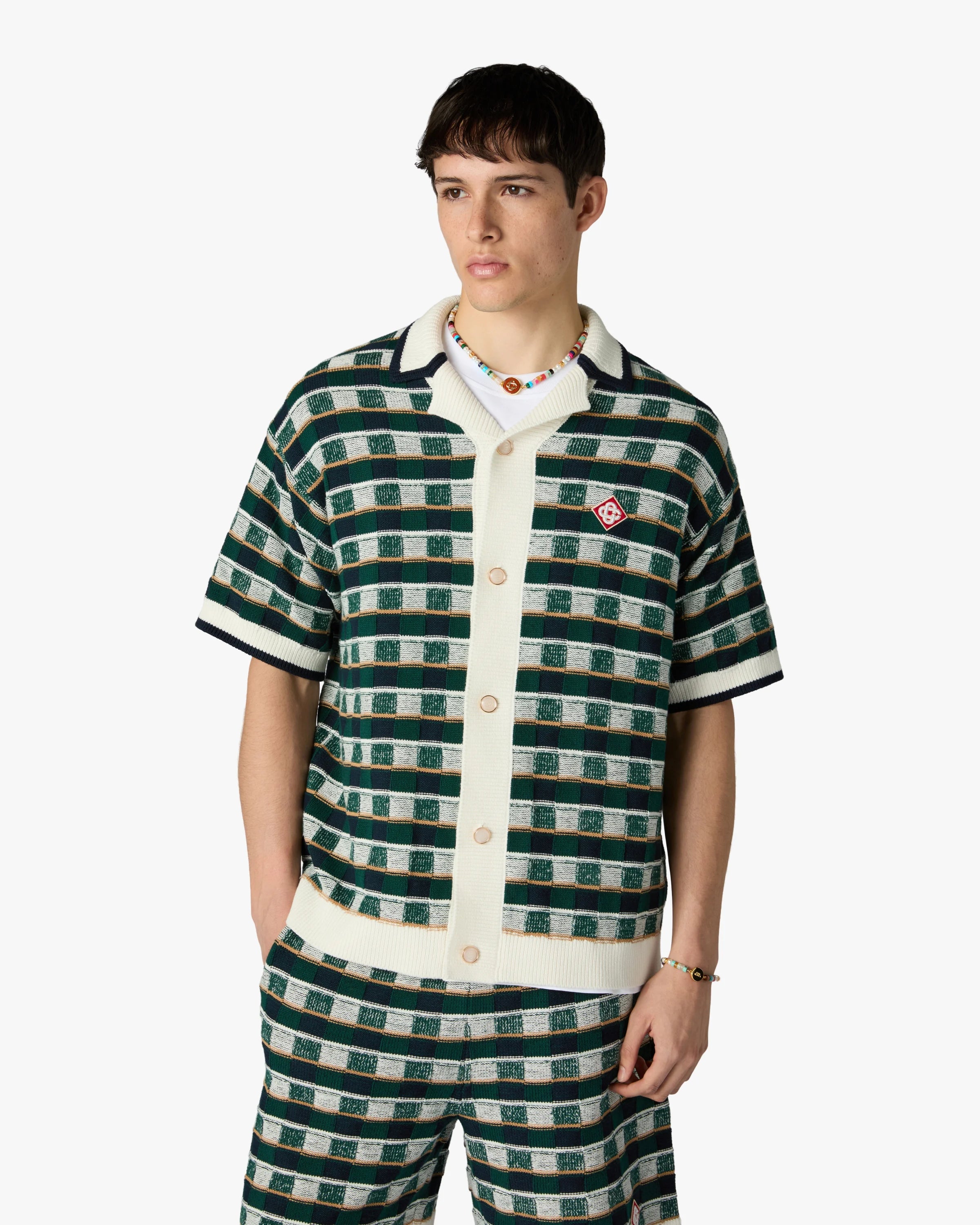 Green Crochet Mosaic Short Sleeve Shirt