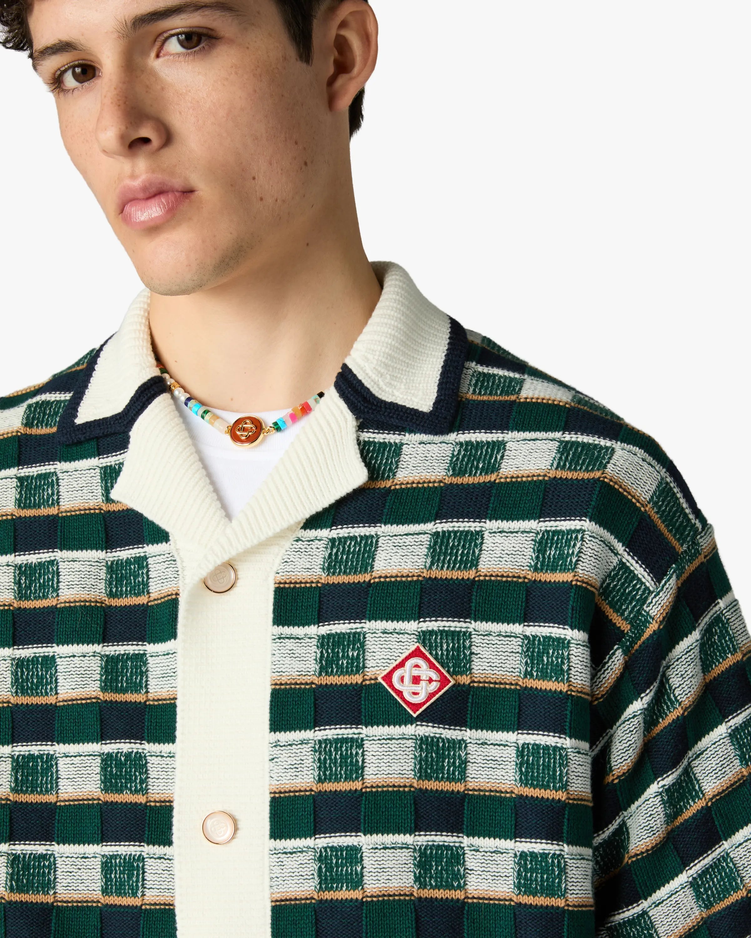 Green Crochet Mosaic Short Sleeve Shirt