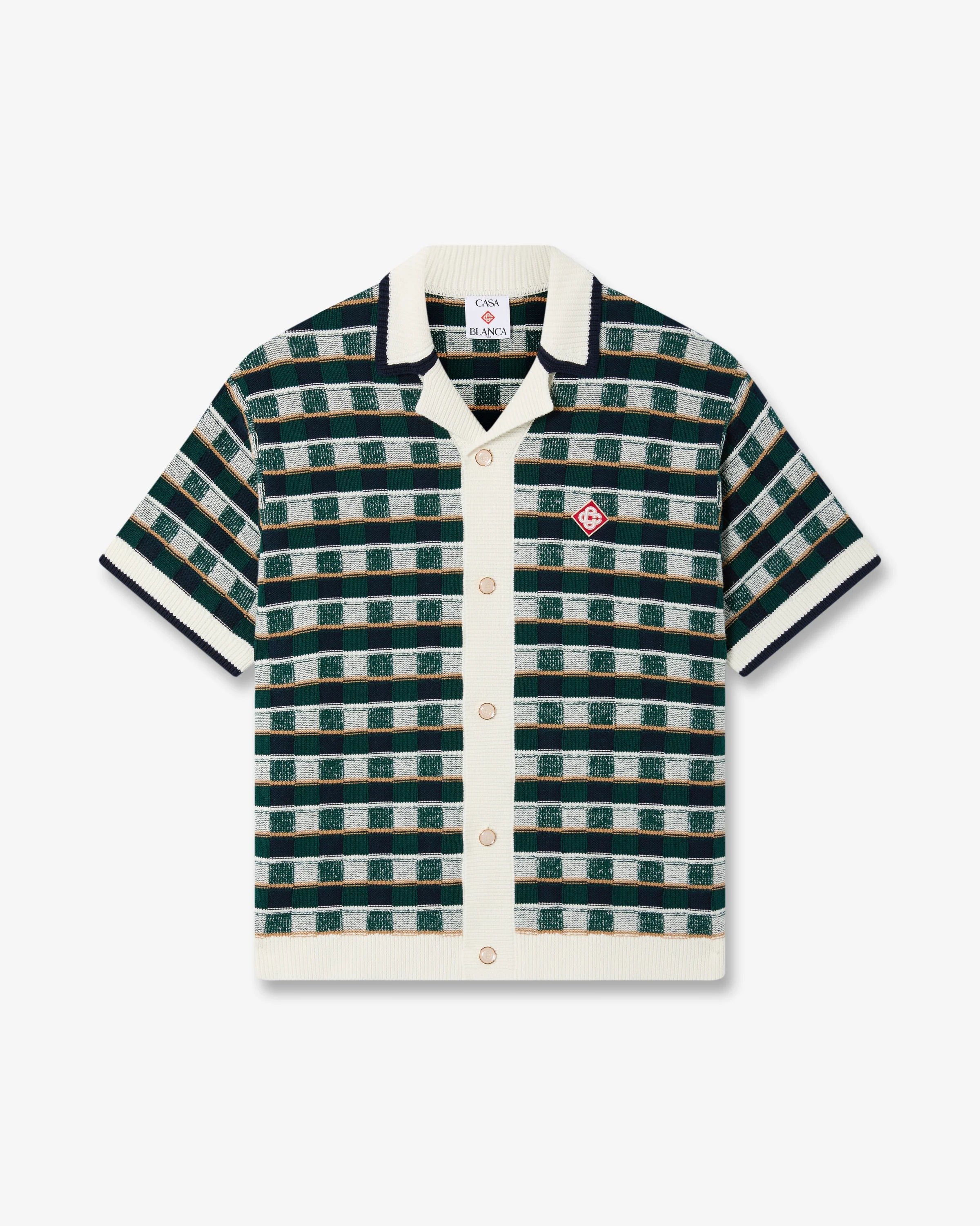 Green Crochet Mosaic Short Sleeve Shirt