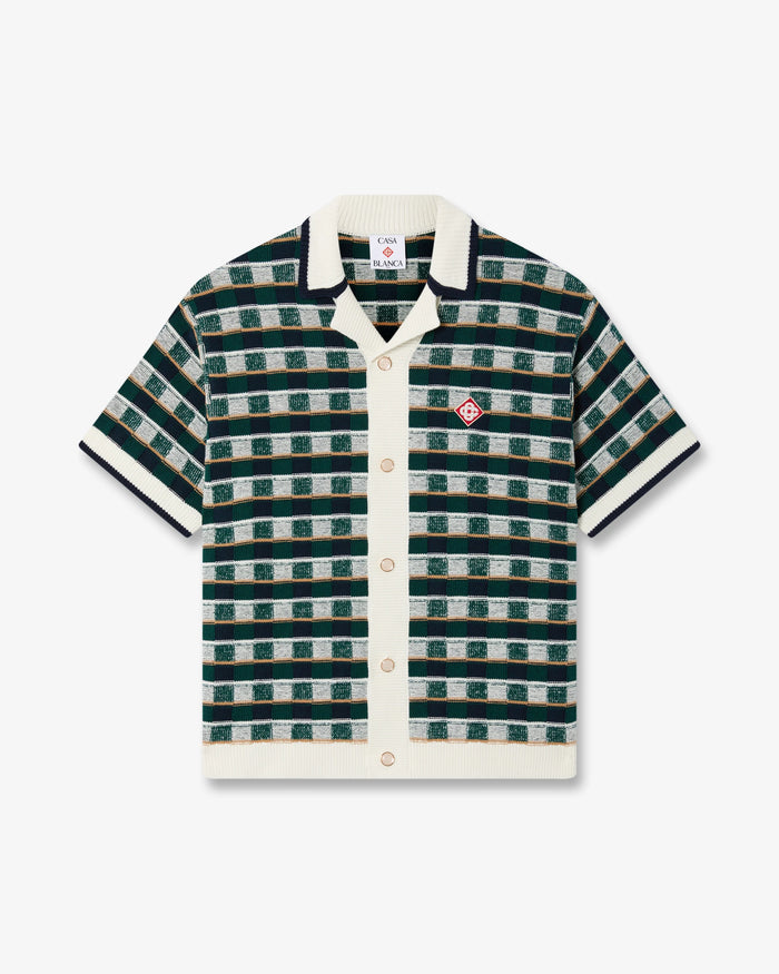 Green Crochet Mosaic Short Sleeve Shirt