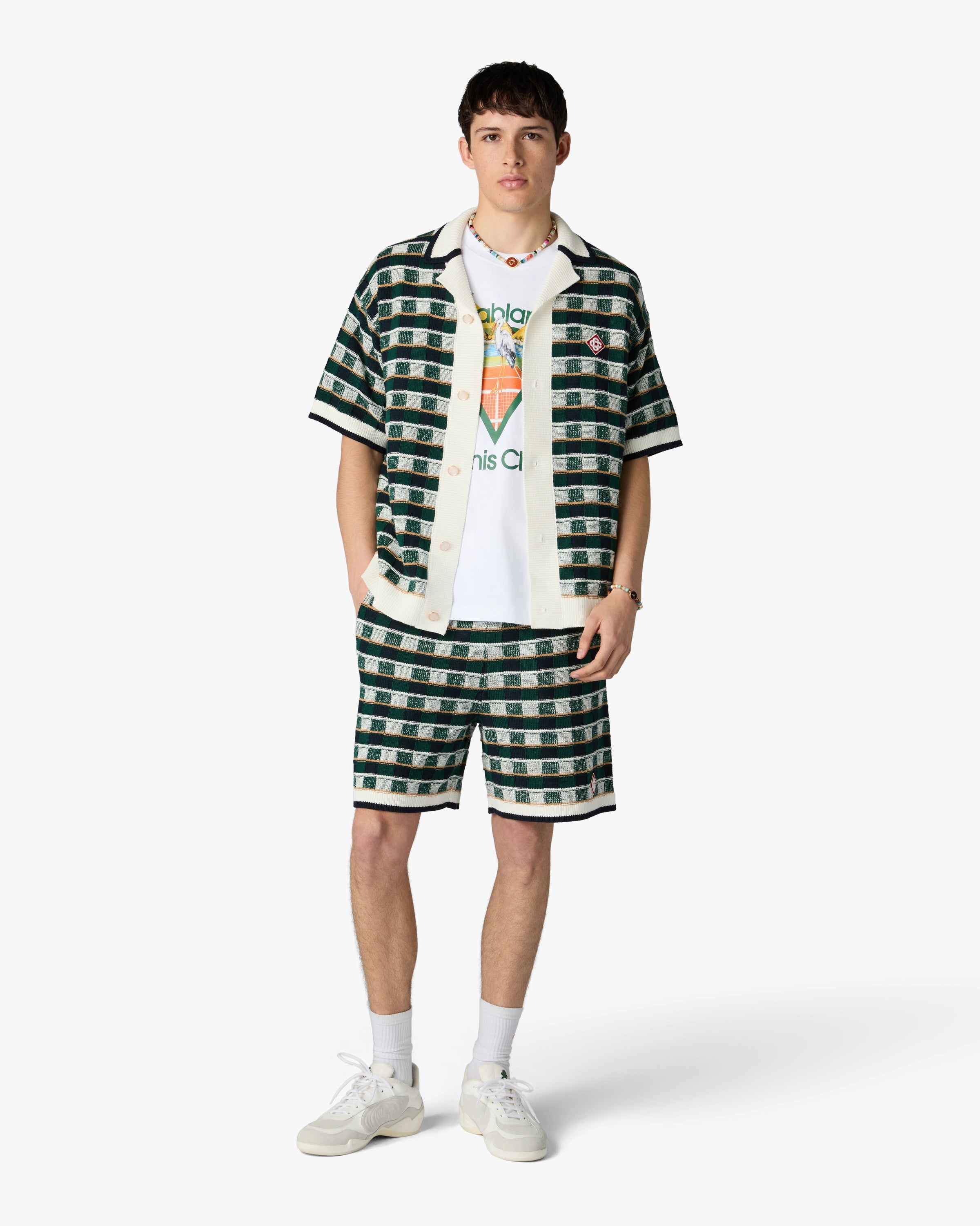 Green Crochet Mosaic Shorts