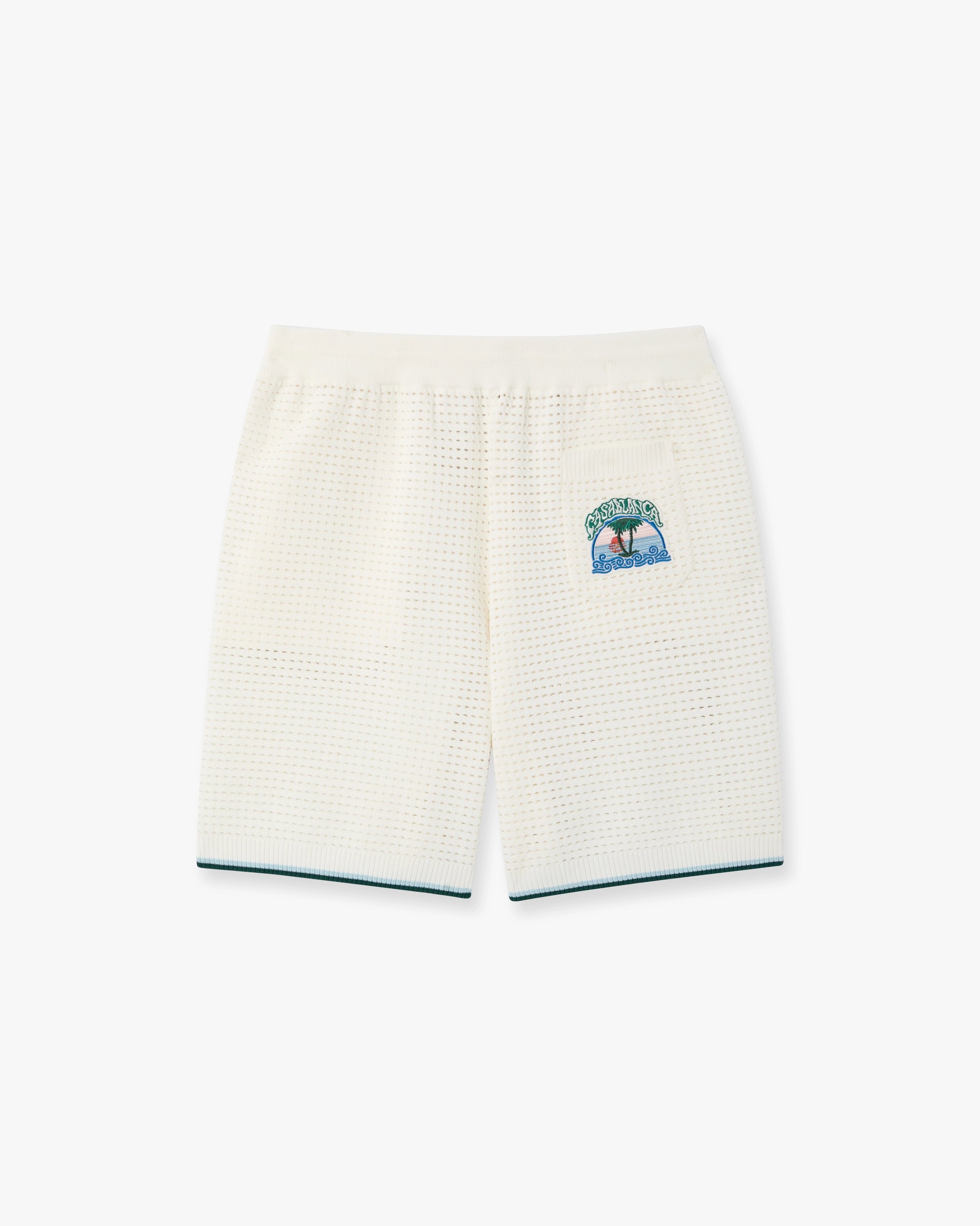 White Palm Tree Emblem Crochet Shorts