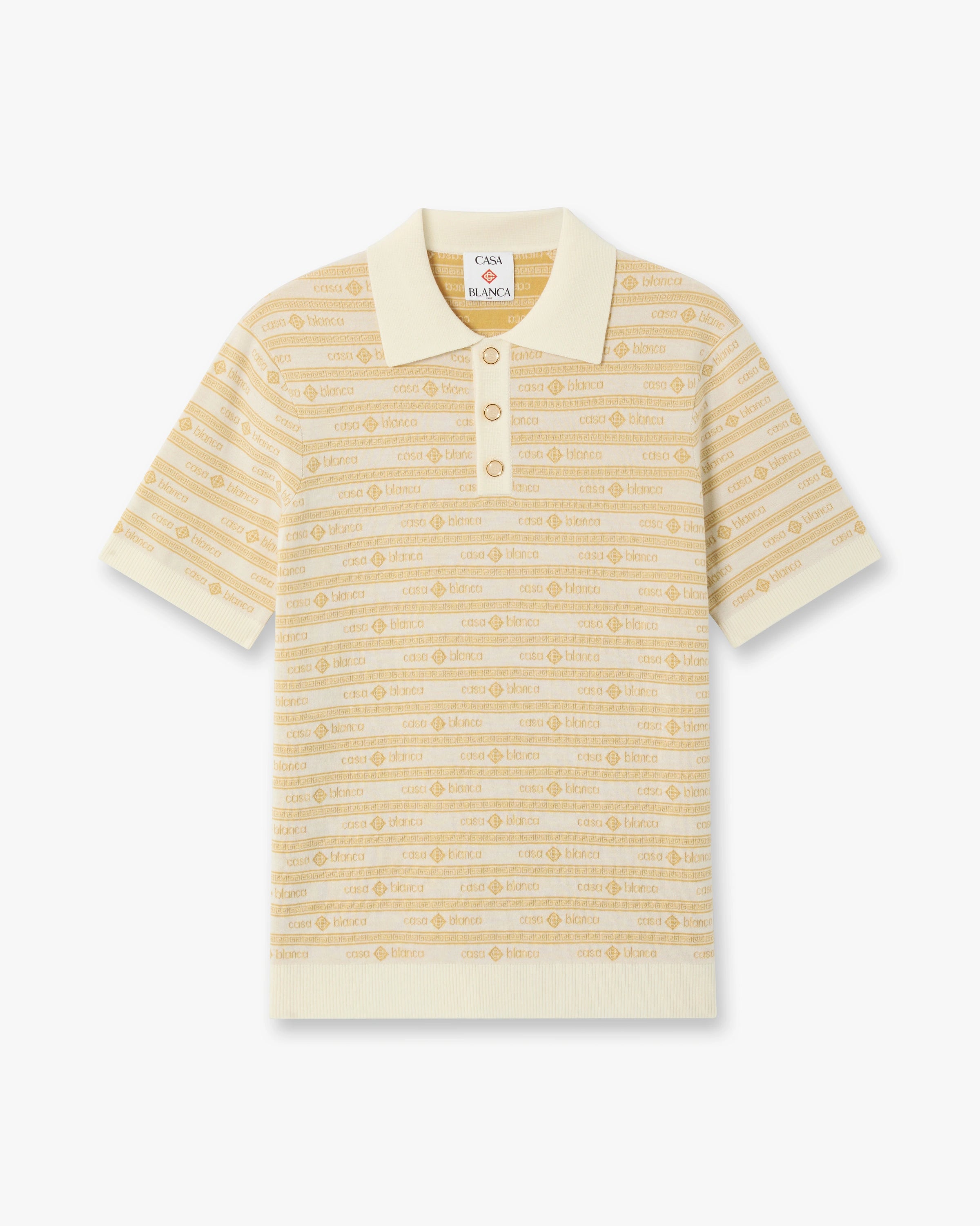 Beige Knit Logo Short Sleeve Polo Shirt