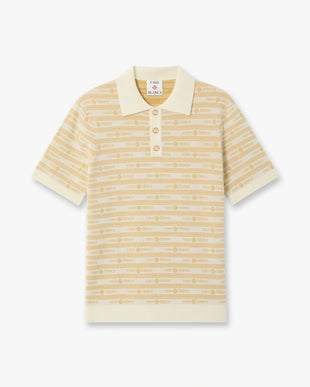 Beige Knit Logo Short Sleeve Polo Shirt